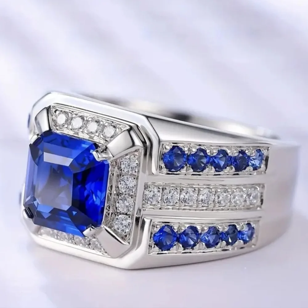Sapphire Diamond Men's Ring Sz 9